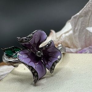 Enamel and silver flower ring (NEW)